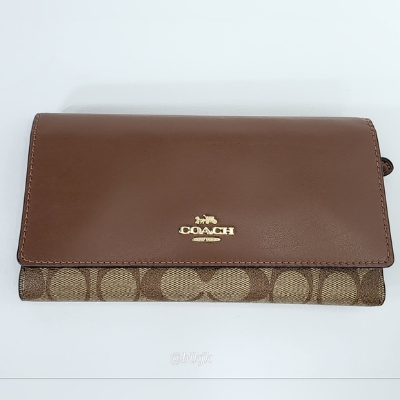 Coach Signature Smooth Leather And Coated Canvas Tri Fold Wallet NWOT *Brown* - Picture 2 of 15